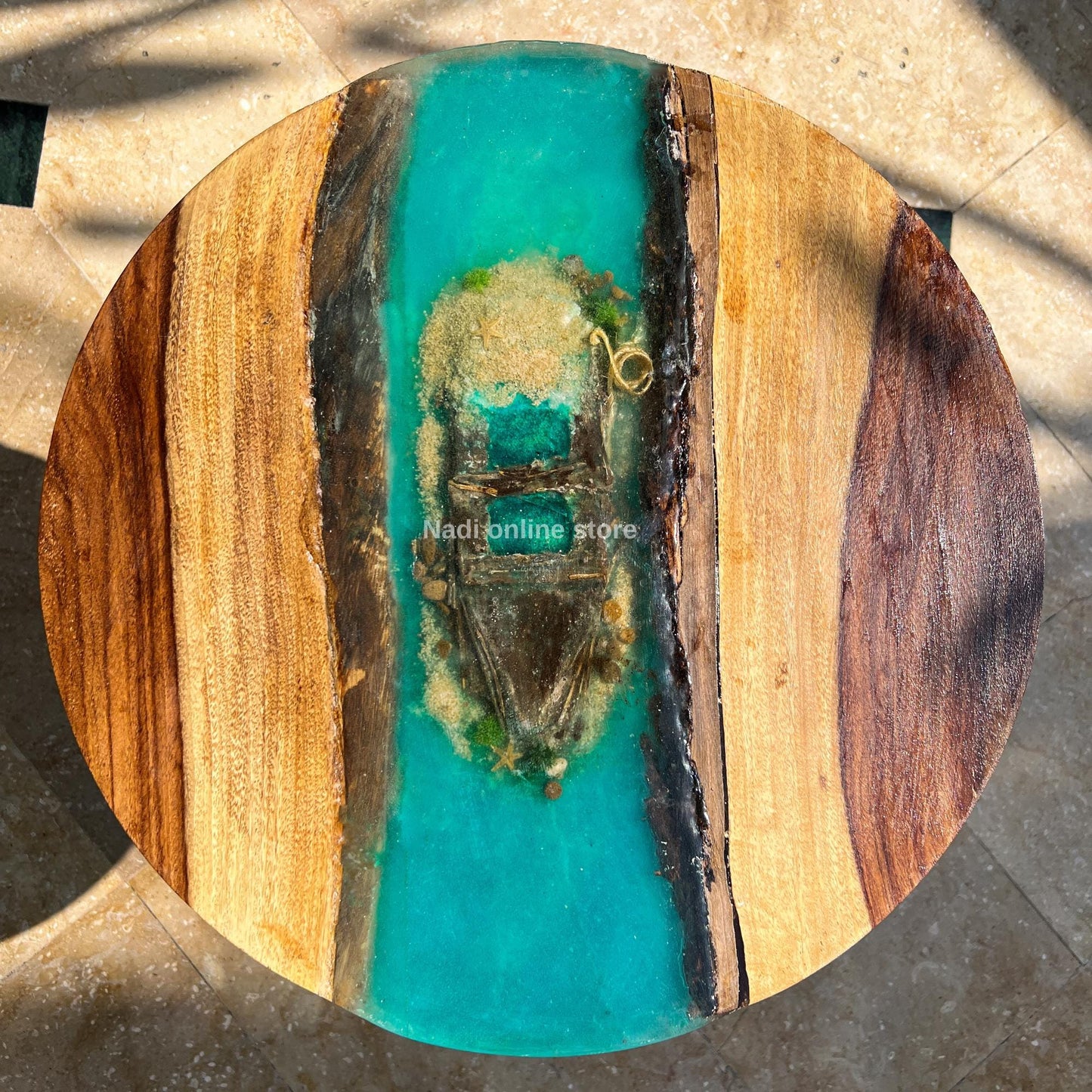 Resin Ocean Wave Coffee Table, Round Epoxy Wood Coffee Table, Live Edge Coffee Table, Ocean Decor ship wreck end table outdoor patio table