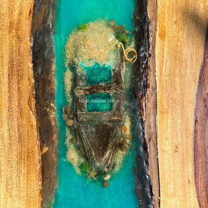 Resin Ocean Wave Coffee Table, Round Epoxy Wood Coffee Table, Live Edge Coffee Table, Ocean Decor ship wreck end table outdoor patio table